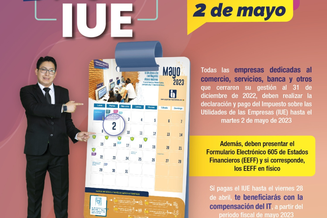 El 2 de mayo vence plazo de pago del IUE para comercio, seguros, banca y otras actividades 