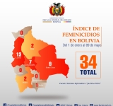 Fiscalía reporta 34 feminicidios y 15 infanticidios en Bolivia