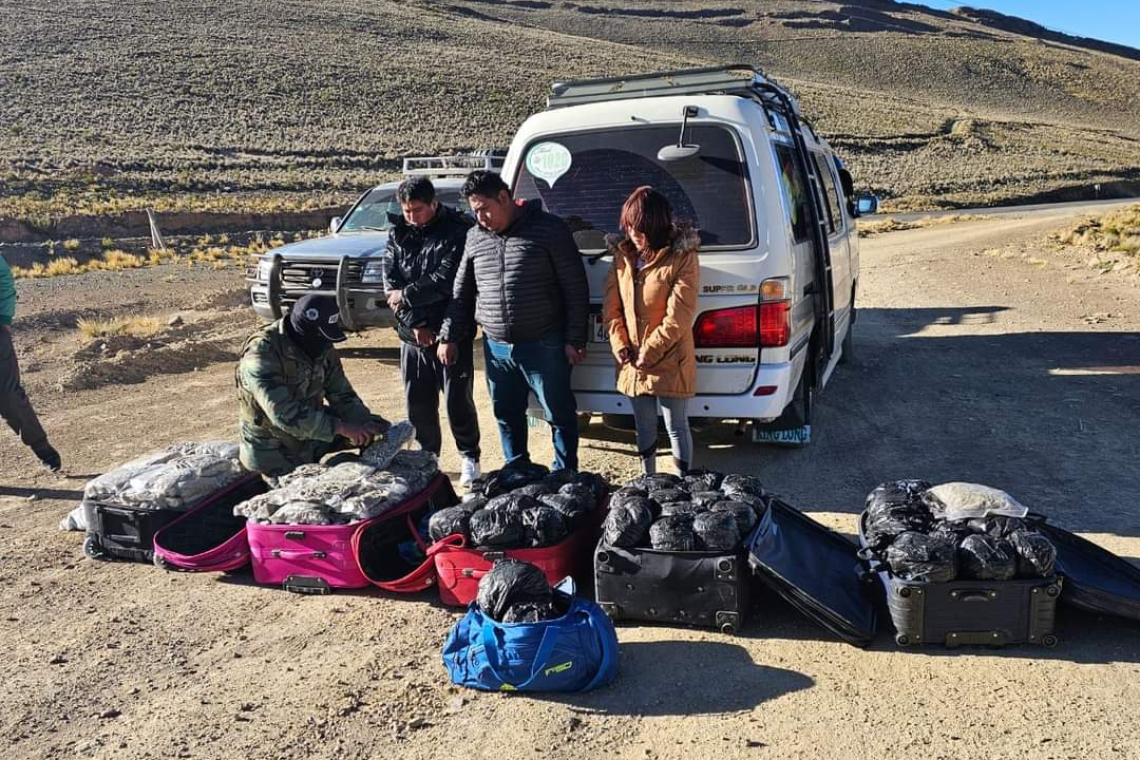 En carretera Potosí-Tarija caen tres personas con 165 kilos de marihuana