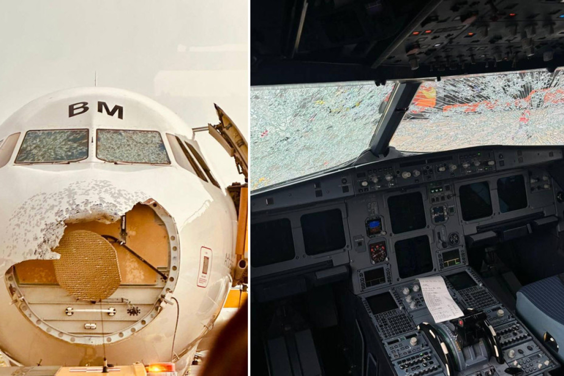Catastrófica granizada destroza la nariz y el parabrisas de un avión en pleno vuelo 