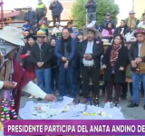 Arce da inicio al Anata Andino del Bicentenario en Oruro con una wajta para la Pachamama