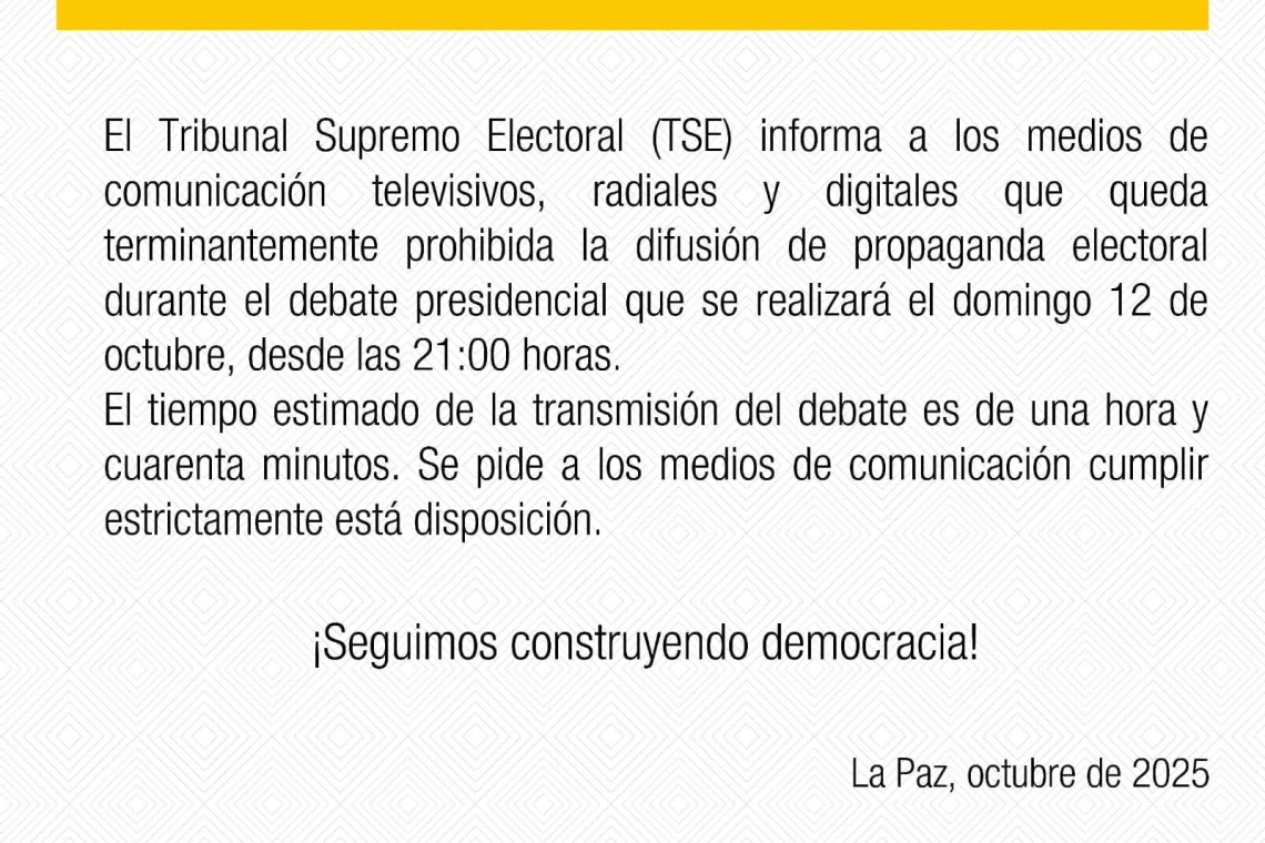 TSE prohíbe difusión de propaganda electoral durante el debate presidencial