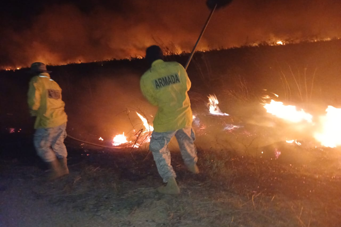 Navales contienen incendio forestal y protege infraestructura estratégica en Puerto Busch